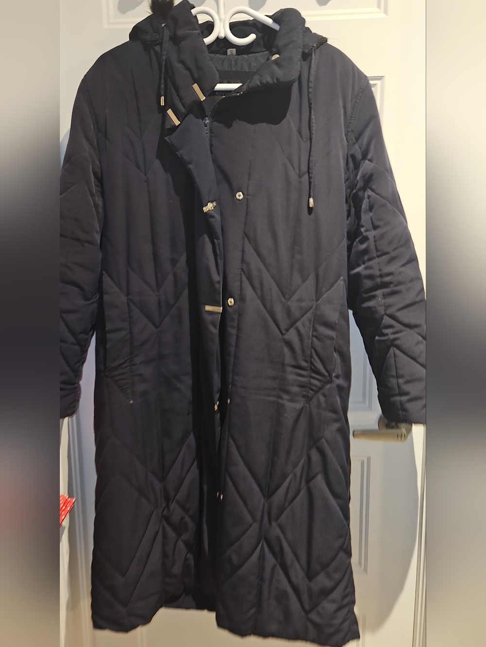 Women's Navy Quilted Winter Coat with Hood